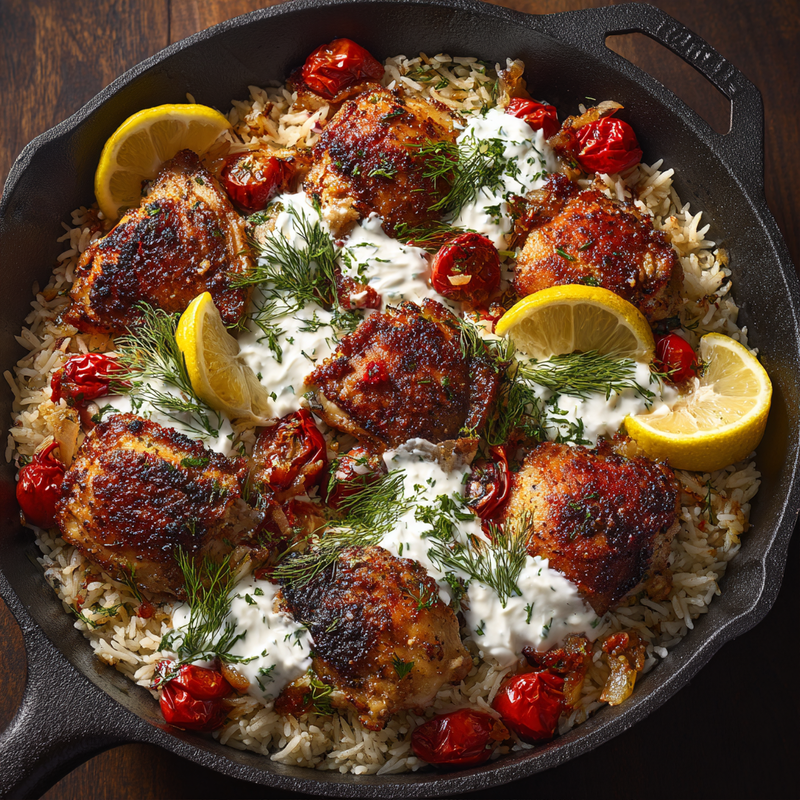 Dump-and-Bake Chicken Tzatziki Rice (Easy One-Pan Dinner)