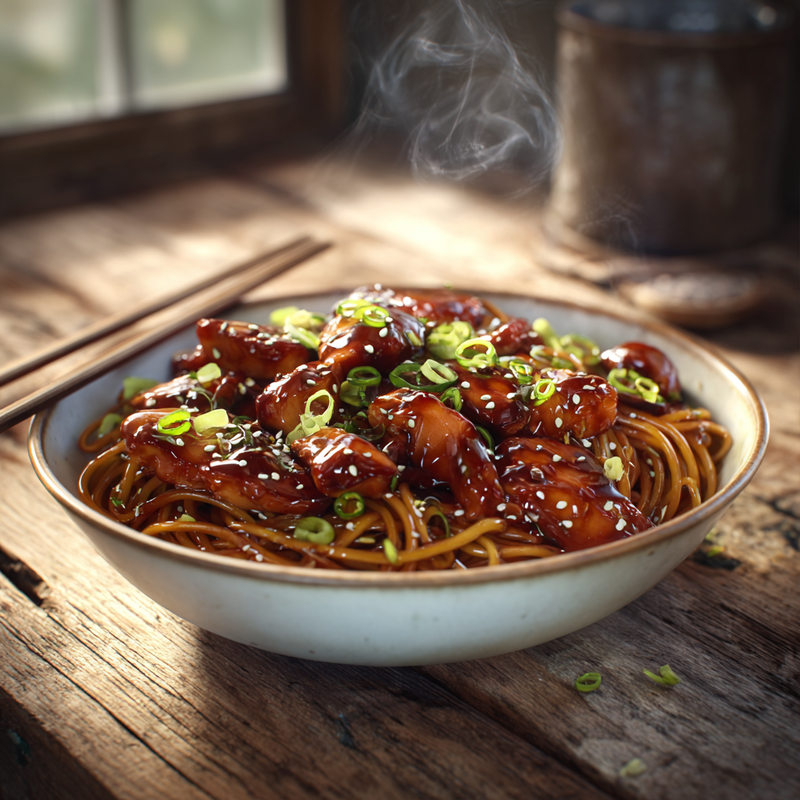 High Protein Sticky Garlic Chicken Noodles Recipe (28g)