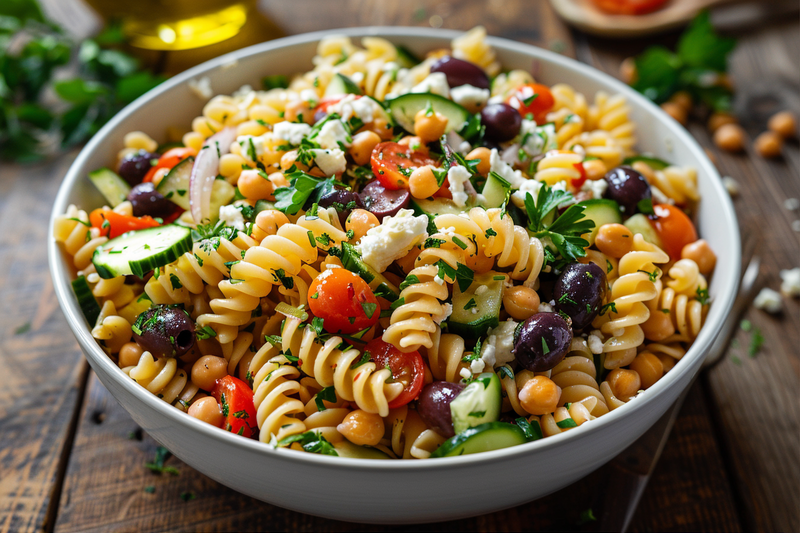 Quick High Protein Greek Pasta Salad Recipe