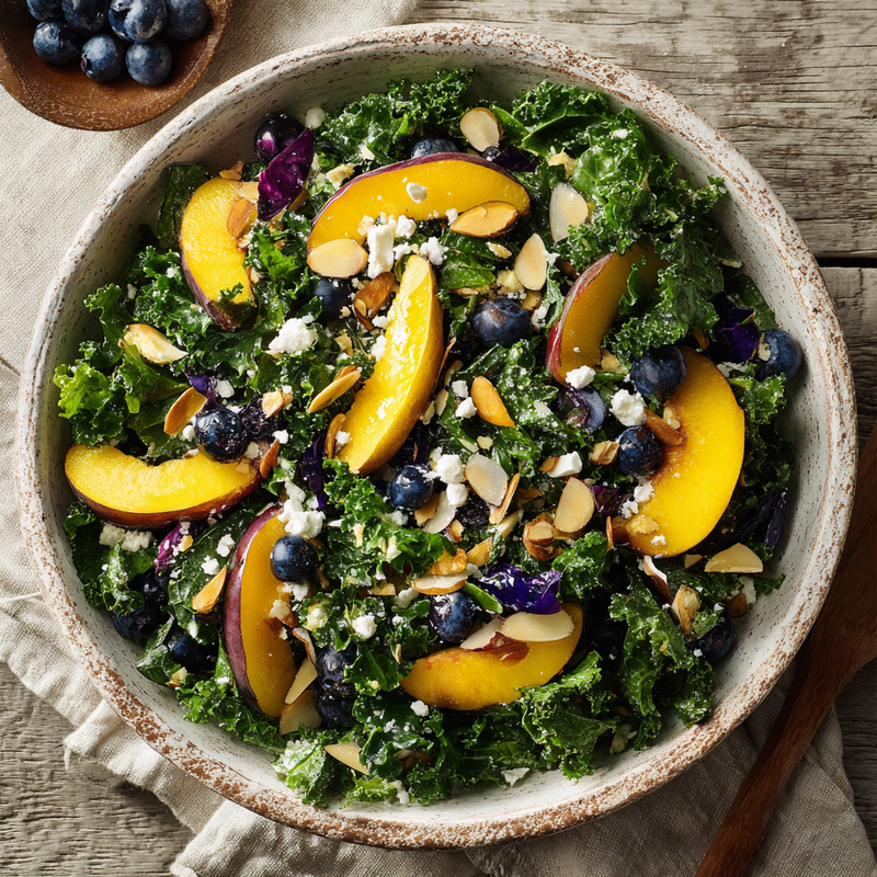 Summer Peach Blueberry Kale Salad Recipe