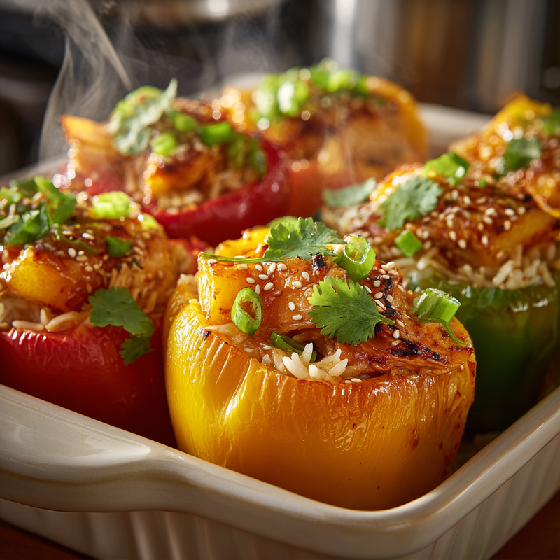 Teriyaki Pineapple Chicken & Rice Stuffed Peppers